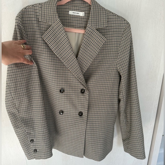 Mod Ref Plaid Pocketed Button Up Blazer Oversize Business Casual - Picture 4 of 8